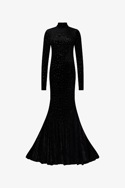 Long Black Dress With Jaguar Skin Pattern