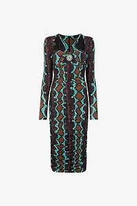 Snakeskin-Print Midi Dress