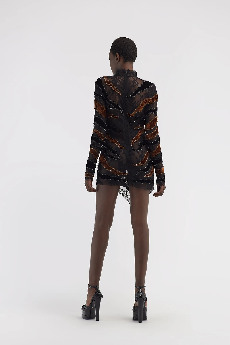 Embroidered dress with inserts