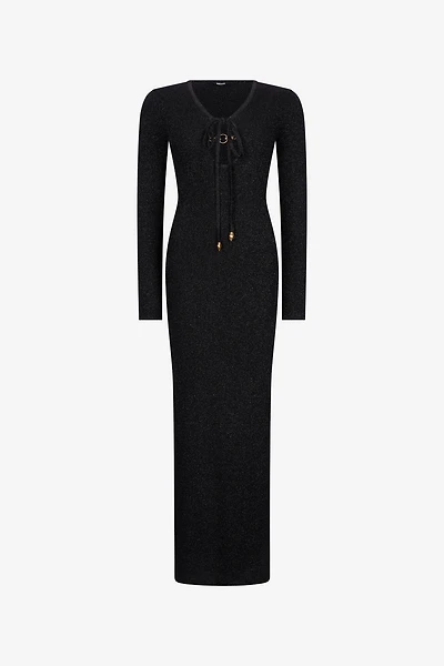 Black Lurex Maxi Dress With Snake Hardware