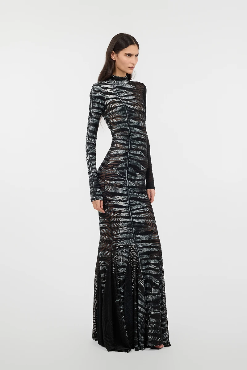 Long See-Through Dress With Zebra Pattern