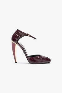 Printed leather pumps with Fang heel