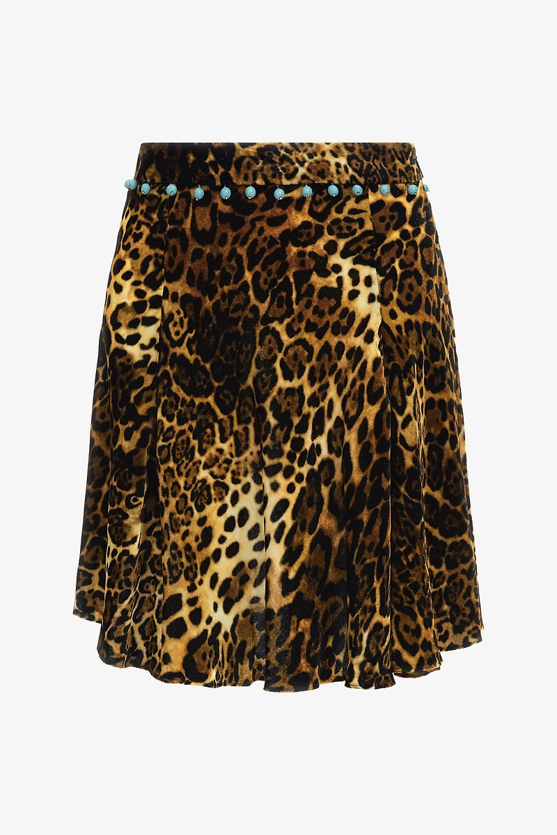 Leopard print velvet skirt