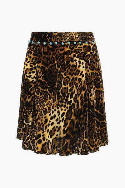 Leopard print velvet skirt