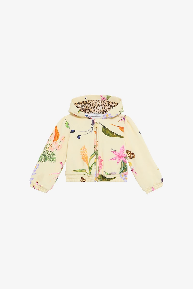 Yellow Hoodie with Tropical Print