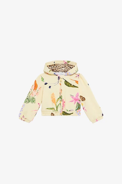 Yellow Hoodie with Tropical Print