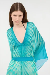 Long Caftan With Optical Glass Print