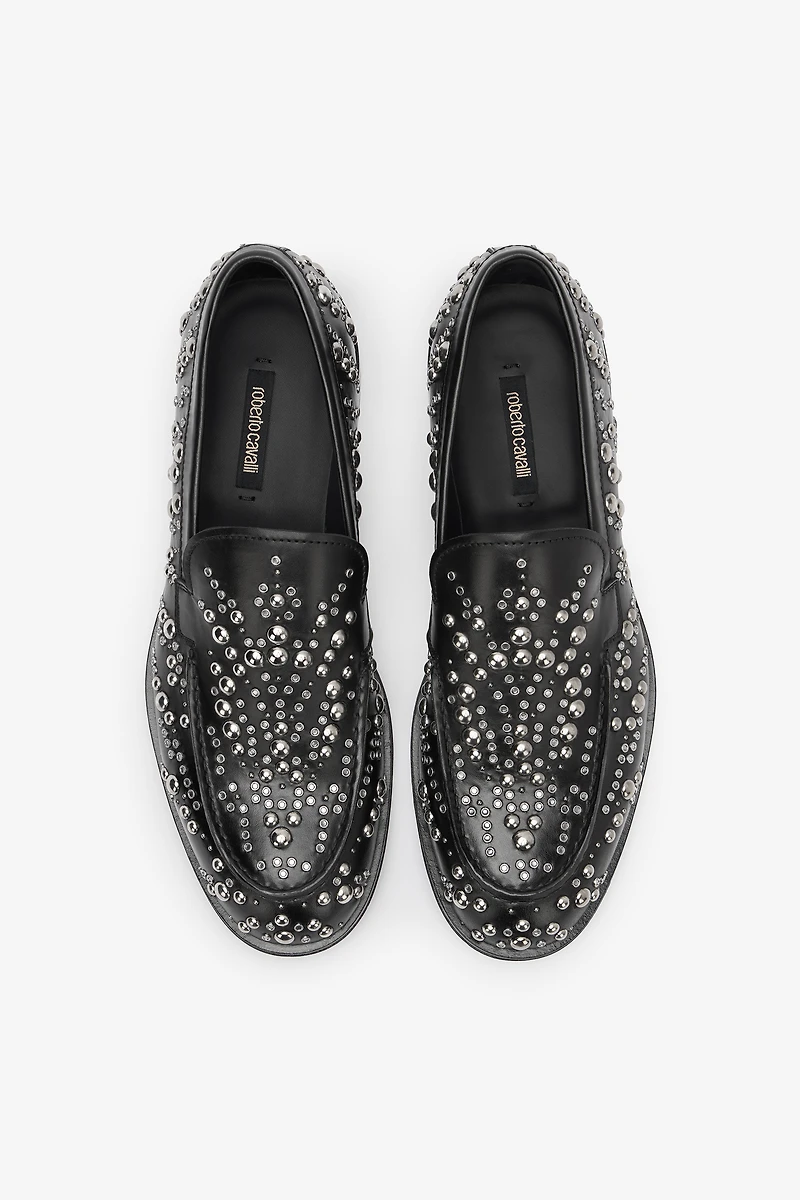Leather Loafers With Studs And Rhinestones