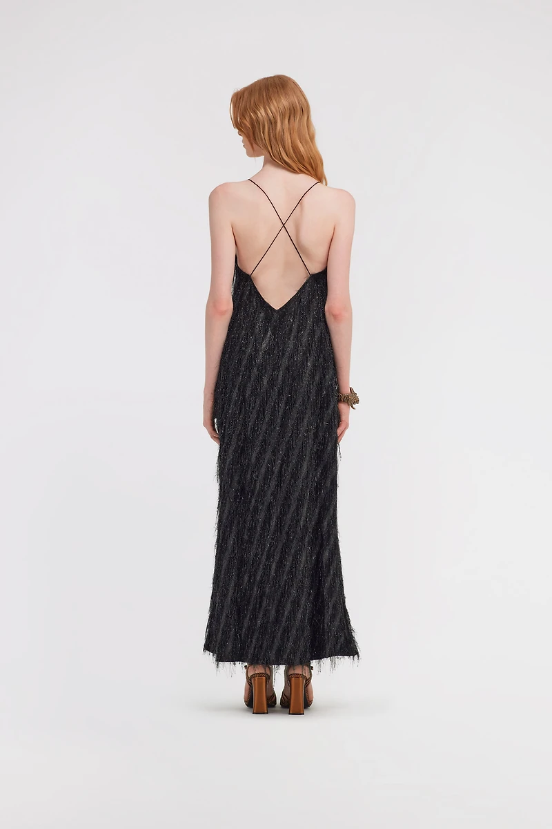 Black Fringed Maxi Dress