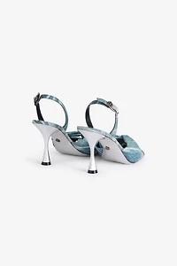 Denim-Effect Slingback Sandals