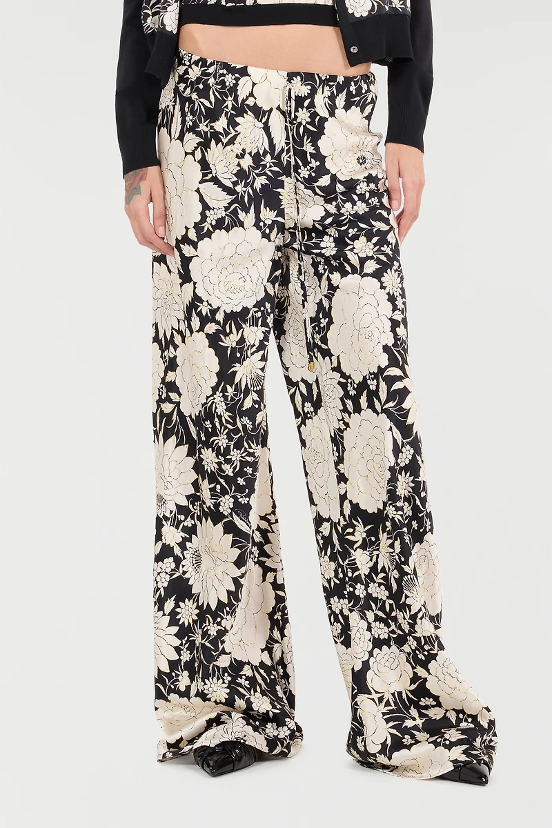 Pure Silk Pants With Floral Print