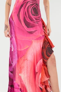 Dress With Rose Print And Flounces
