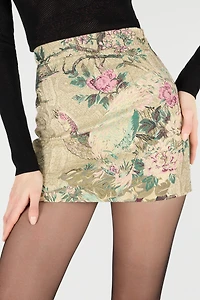 Miniskirt With Oriental Bird Print