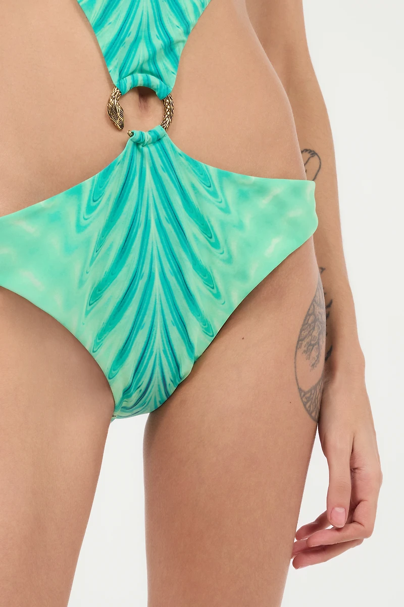 Trikini With Optical Glass Print And Snake Ring