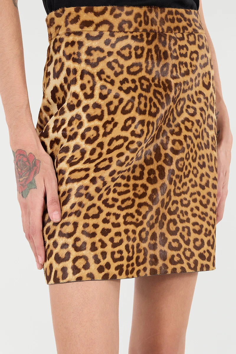 Leather Miniskirt With Leopard Skin Print
