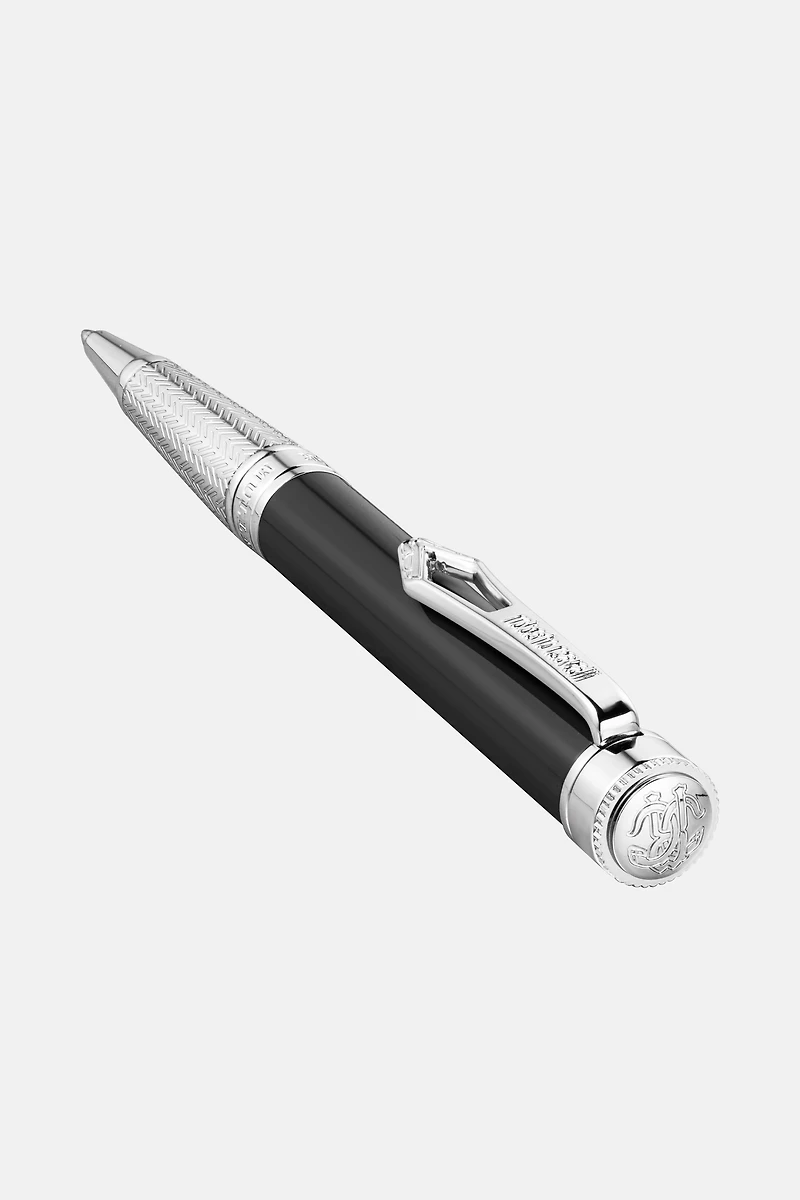 Roberto Cavalli Lacquer Ballpoint Pen, Silver Color & Black Lacquer