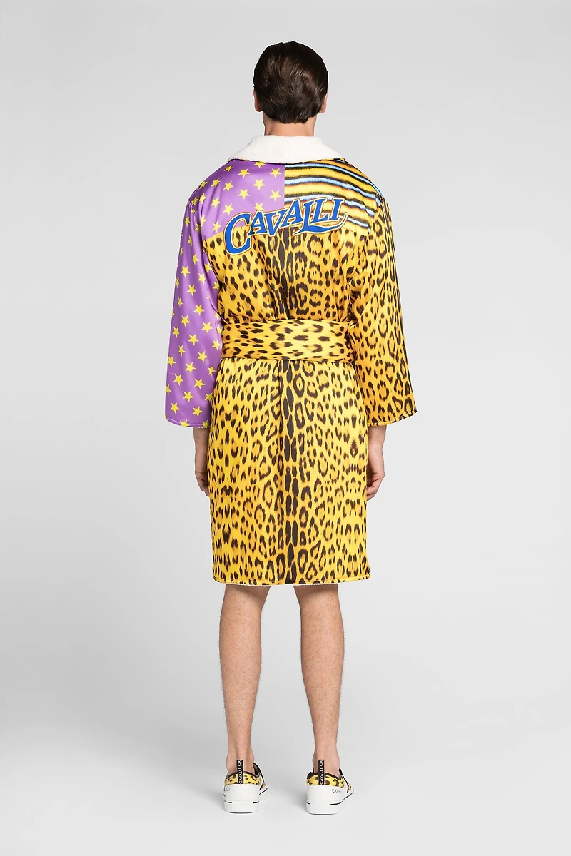 Patchwork leopard-print robe
