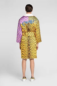 Patchwork leopard-print robe