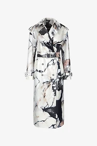 Double-breasted trench coat with Marble print