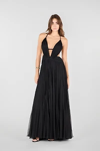Draped backless silk dress