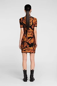 Rose-Jacquard Cut-Out Mini Dress