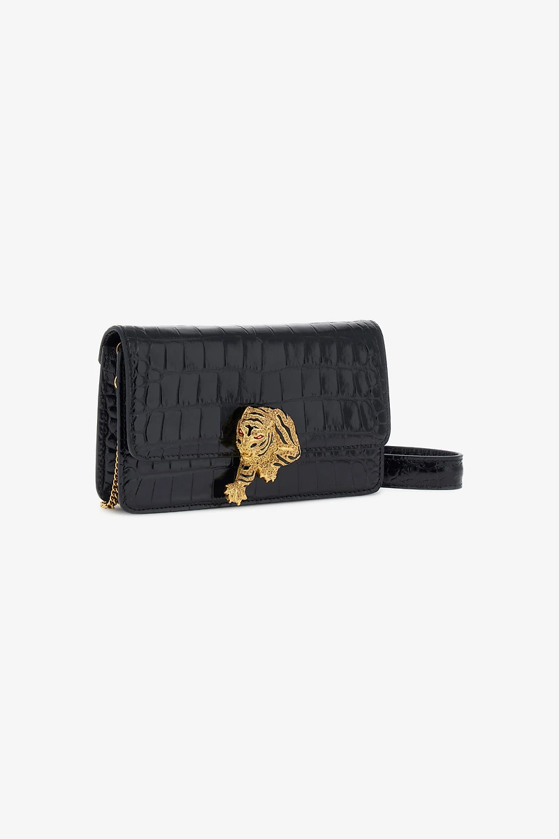 Crocodile-Embossed Shoulder Bag