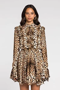 Ruffled-detail leopard-print dress
