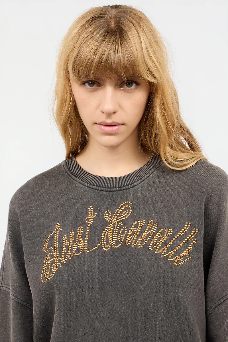 Sweatshirt With Bejeweled Logo Studs
