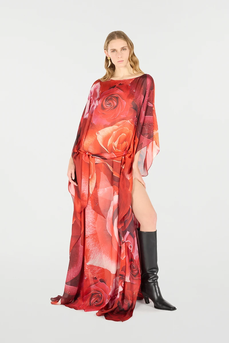 Long Dress With Rose Print