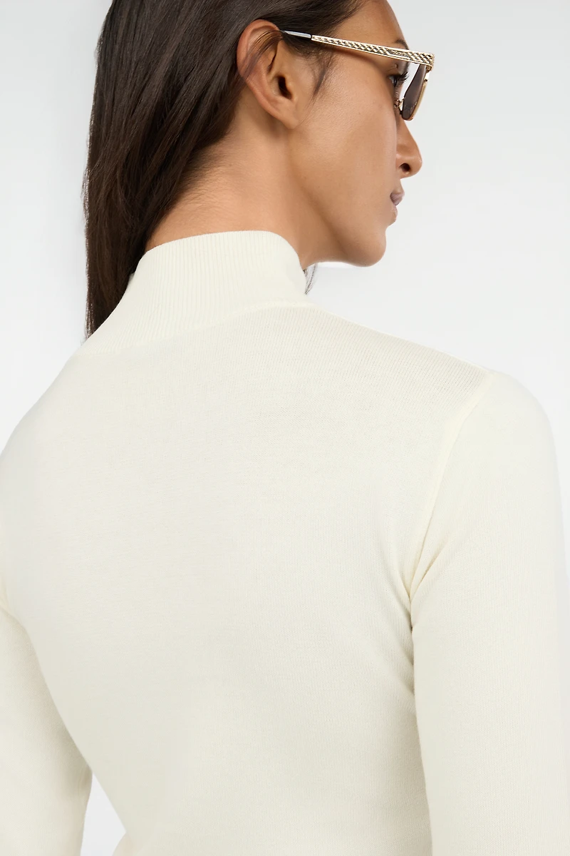 Cream High Neck Sweater With Logo Embroidery
