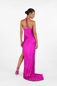 Crinkled Silk Long Dress