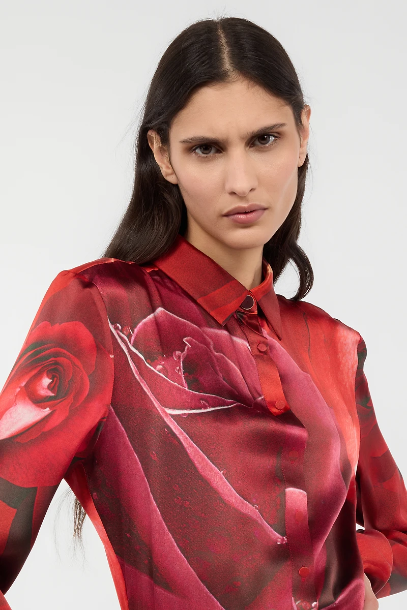 Bodysuit Shirt With Garden Rose Print