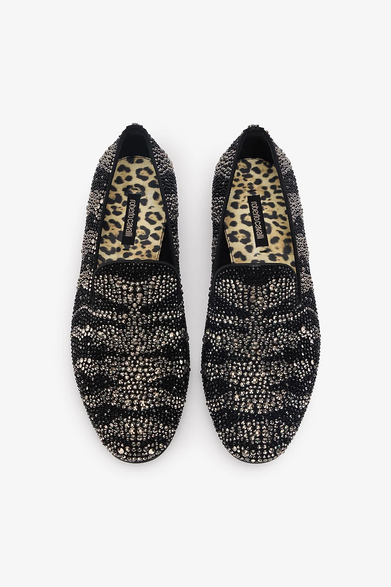 Animal-Print Loafers With Rhinestones