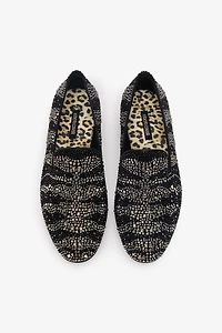Animal-Print Loafers With Rhinestones