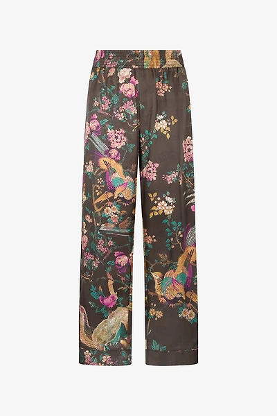 Silk Pants With Oriental Bird Print