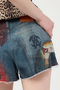 Denim Shorts With Roses And Snakes