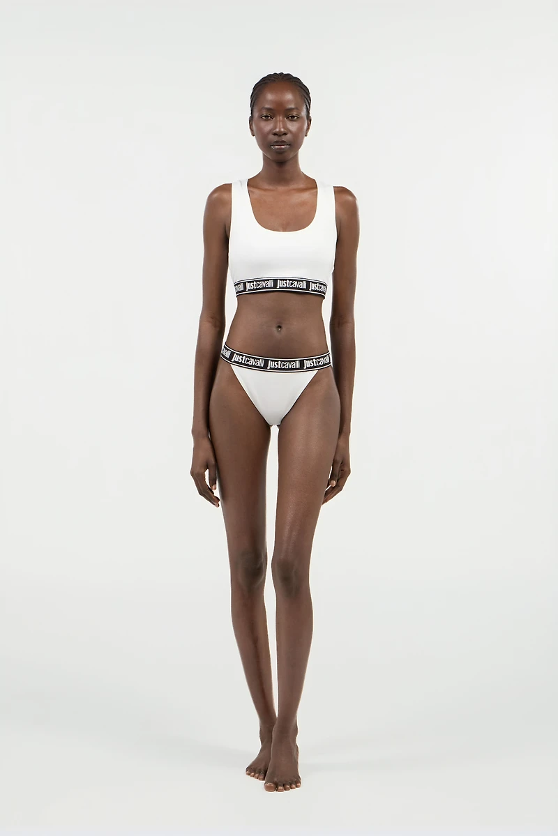 White Cotton Bralette With Logo Band