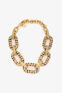 Chain Necklace With Crystals And Tiger Skin Pattern
