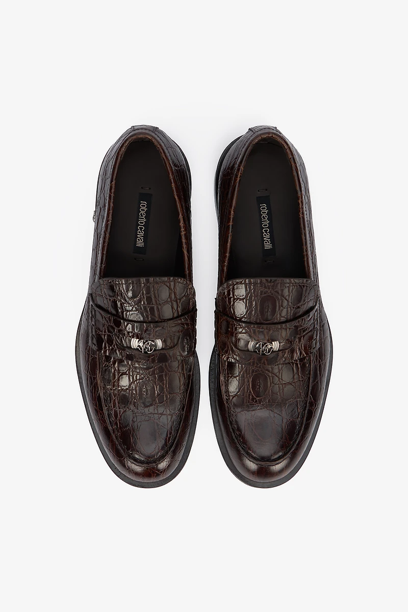 Brown Leather Loafers with Crocodile Effect