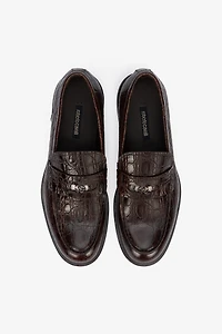 Brown Leather Loafers with Crocodile Effect