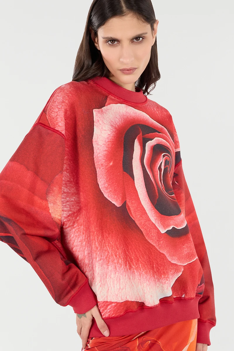 Sweatshirt With Maxi-Rose Print