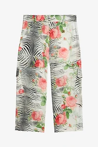 Pants With Mini Zebra And Rose Print