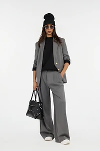 Grey Pleated Wide Leg Trousers