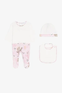 Teddy Bear-Print Cotton Babygrow Set