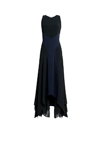 Long black and navy silk dress