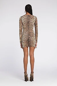 Leopard-Print Cut-Out Mini Dress