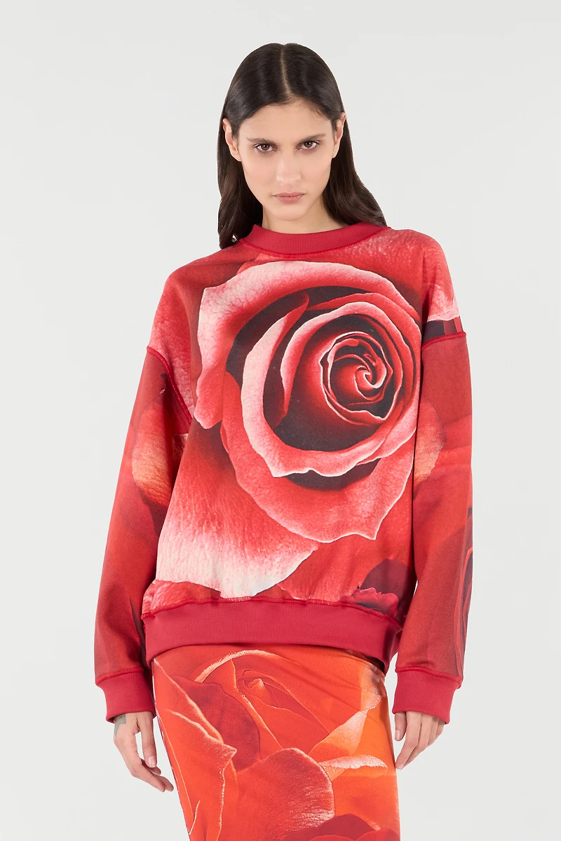 Sweatshirt With Maxi-Rose Print