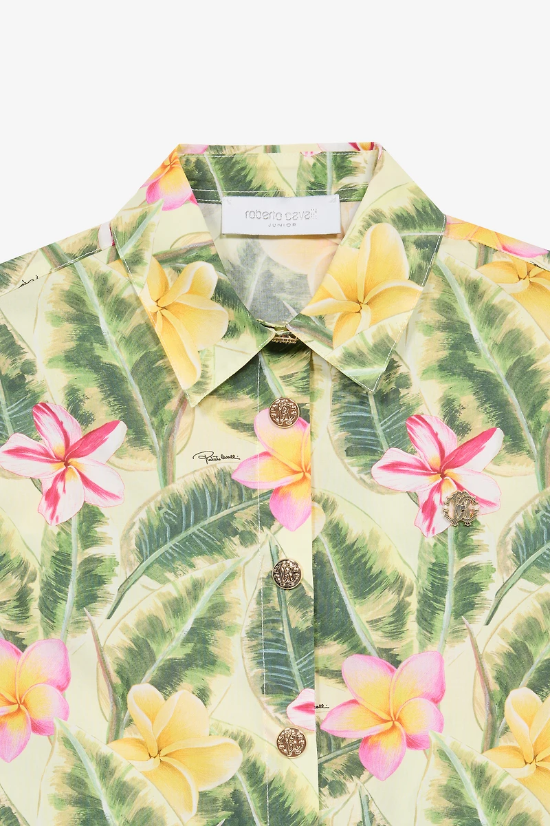 Shirt With Flower And Leaf Print