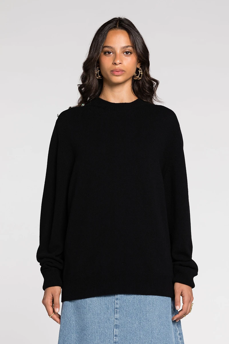 Stud-embellished crew-neck jumper