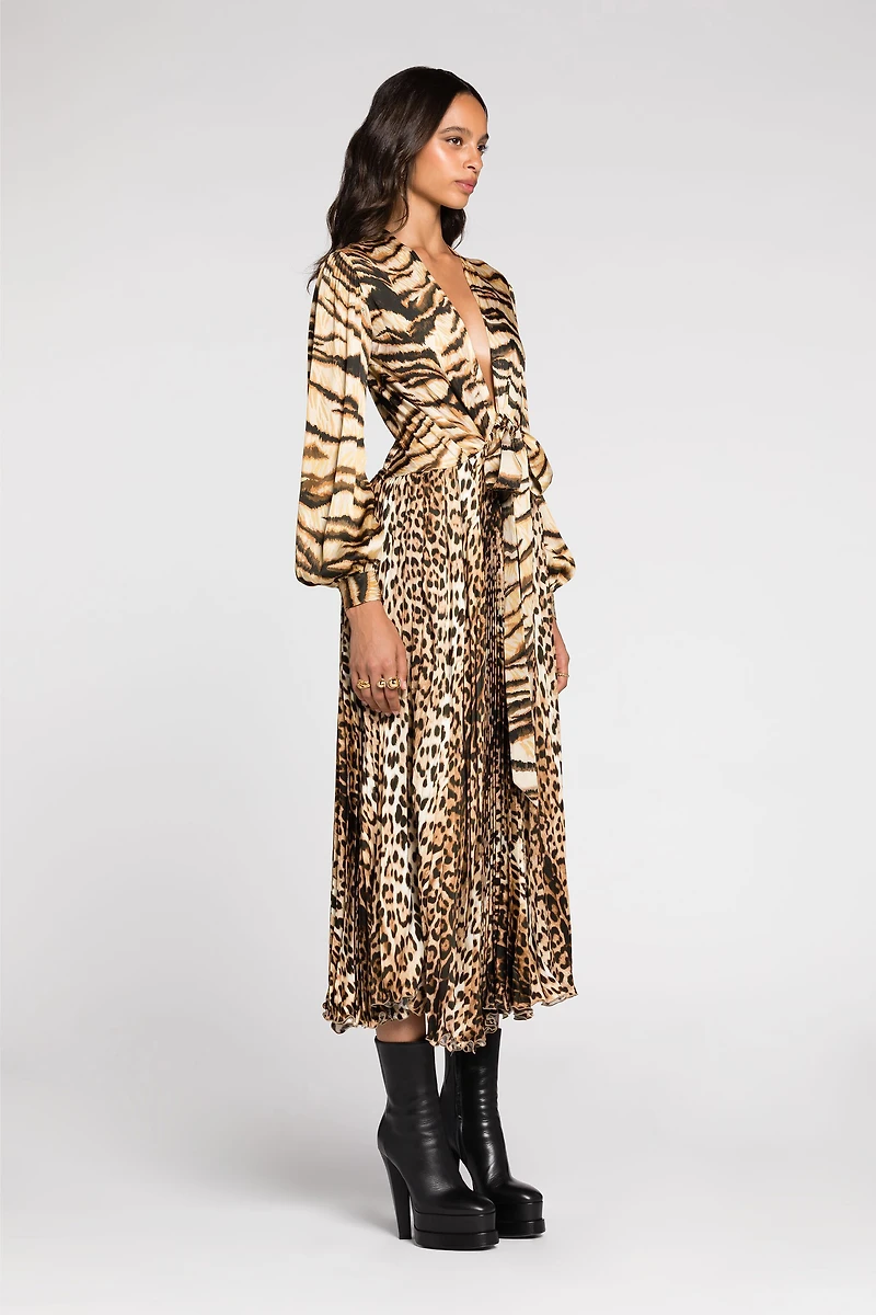 Animal-print knot-font midi dress